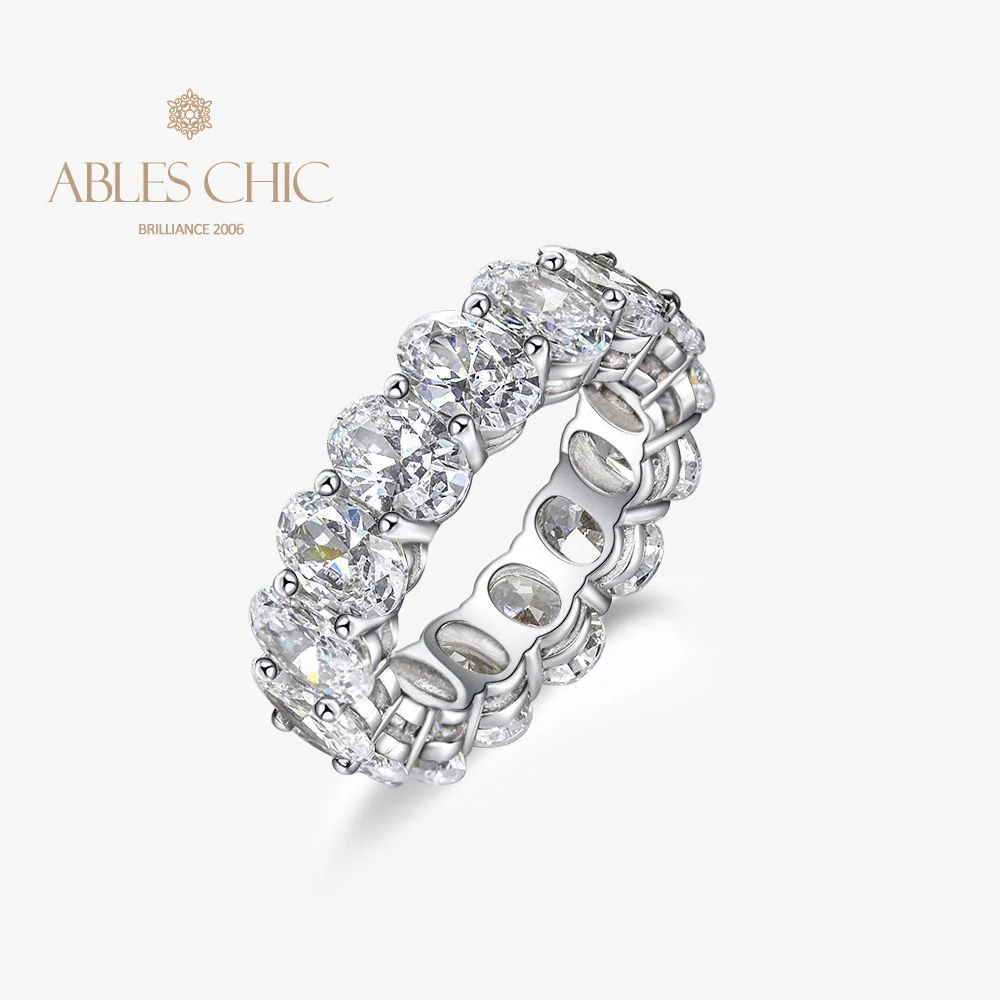 

925 Sterling Silver Oval Lab Diamond Full Circle Wedding Ring Refined Workmanship 5A Zircon Engagement Bridal Ring S2R1S2R1059