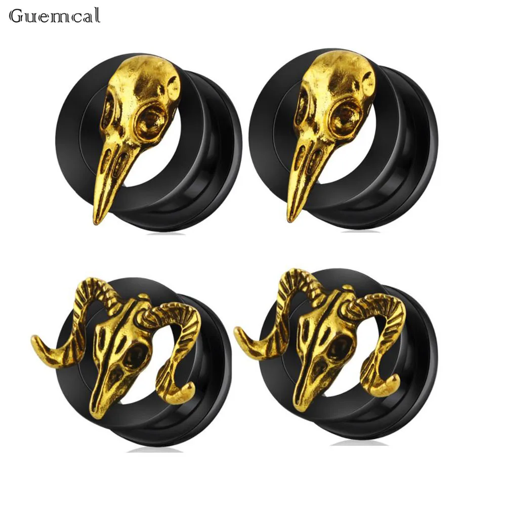 

Guemcal 1pair Stainelss Stee Pulley Ear Tunnel Plugs Piercing Black Earring Gauges Piercings 6-16mm for Unisex Jewelry