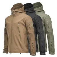 outdoor sports military fans solid color soft shell hooded fleece waterproof wind mountaineering warm jacket