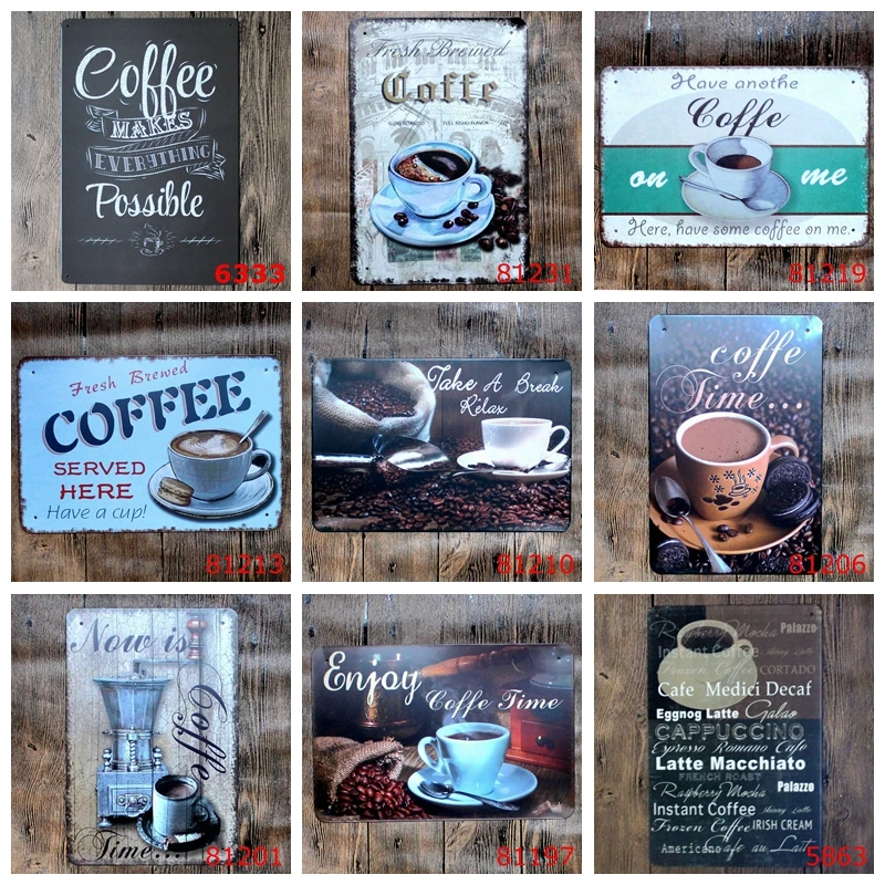 

Enjoy Coffe Time Wall Art Painting Plaque Coffee Makes Everything Possible Vintage Metal Signs Home Decor For Cafe Shop YN018