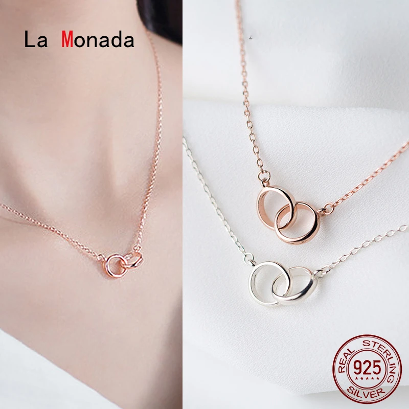 

La Monada Interlock 925 Sterling Silver Necklaces For Women Circle Pendant 925 Silver Chain Necklace Women Jewelry Korean Female