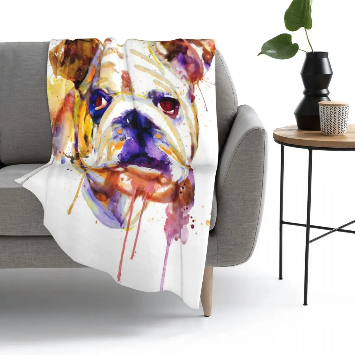 

English Bulldog Head Winter Thicken Flannel Fleece Throw Blanket Shaggy Fuzzy Quilt Home sofa Bedroom Bedding Throws adult