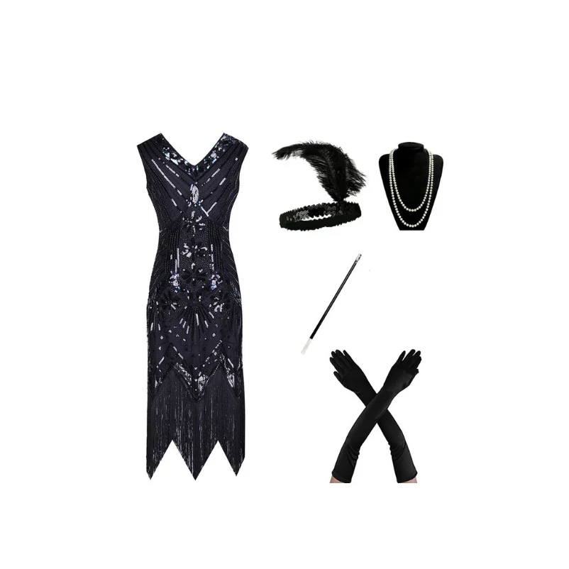 Вечернее платье с бахромой и блестками в стиле Великий Гэтсби 1920 |