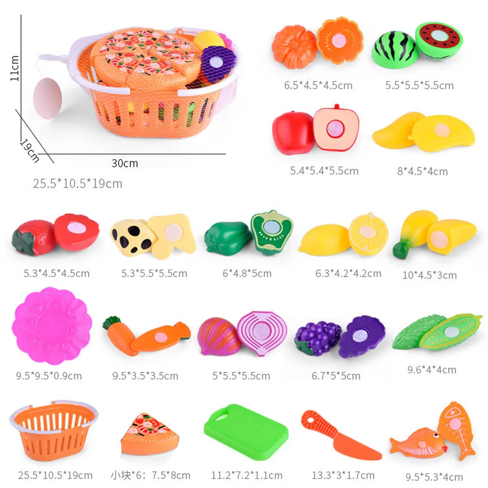 

24PC Kids Pretend Role Play Kitchen Fruit Vegetable Food Toy Cutting Gift Toy 27 Cut Fruit Plastic Vegetables Educational Toys