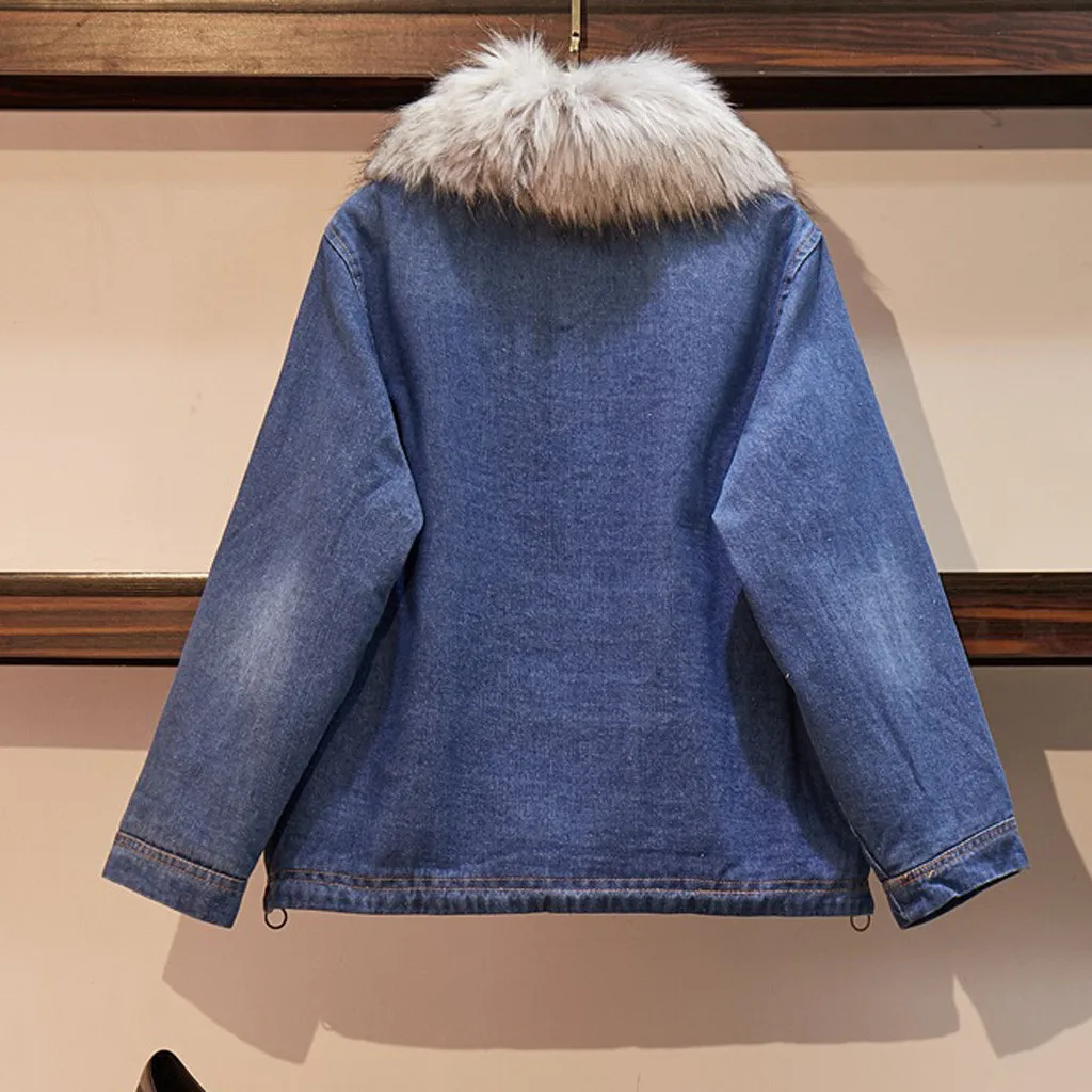 Fashion Women Coat 2019 Winter Autume Cotton Thick Denim Jacket Female Casual Pocket Long Sleeve Windbreaker Overcoat Outwear |