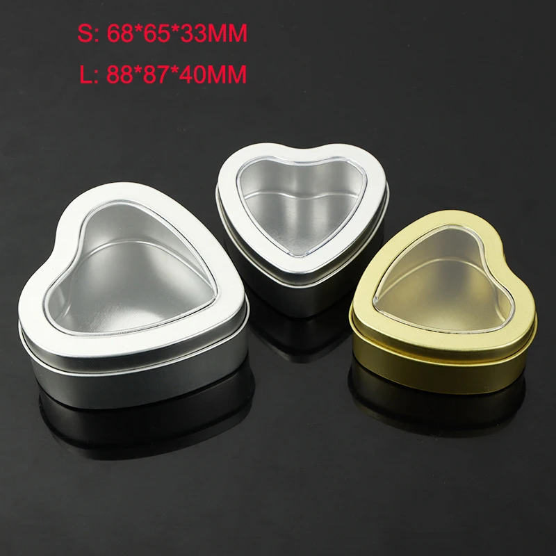 

Heart Metal Tins Empty Heart Shaped Silver Glod Color Tins Box with Clear Window for Candle Making Candies Chocolate Storage Box