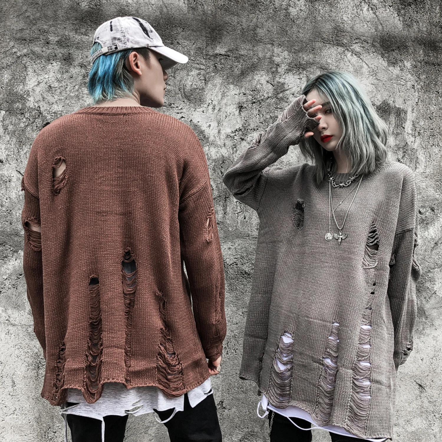 TRIYO 2021 Solid Ripped Knitted Womens Sweaters Harajuku Hip Hop Tops Fashion Streetwear Casual Female Pullover Outwear Black | Женская