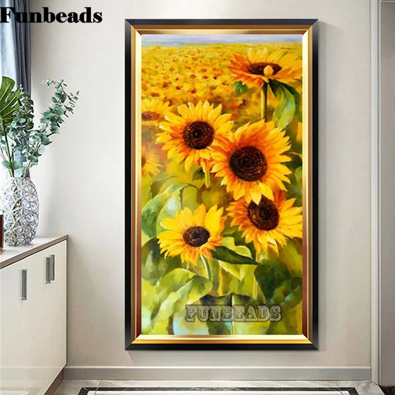

Sun flowers 5D Diamond Painting Kits DIY Full Round Diamond Embroidery Cross Stitch Flower Rhinestones Mosaic Home Decor FF6481
