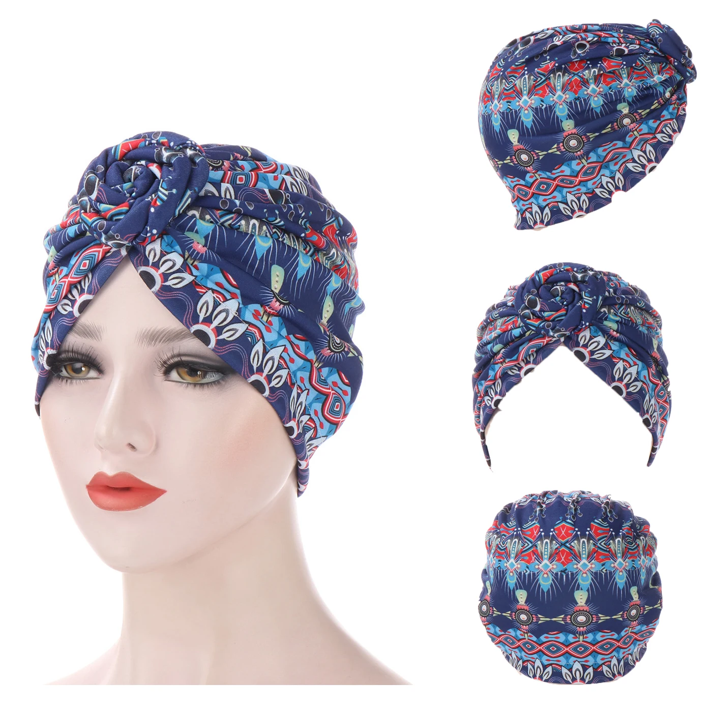 

New Turban Snail Durag Spiral Turban Cap Multicolor Toe Cap Fashion Floral Bottom Turban Cap for Women Muslim Hair Accessories