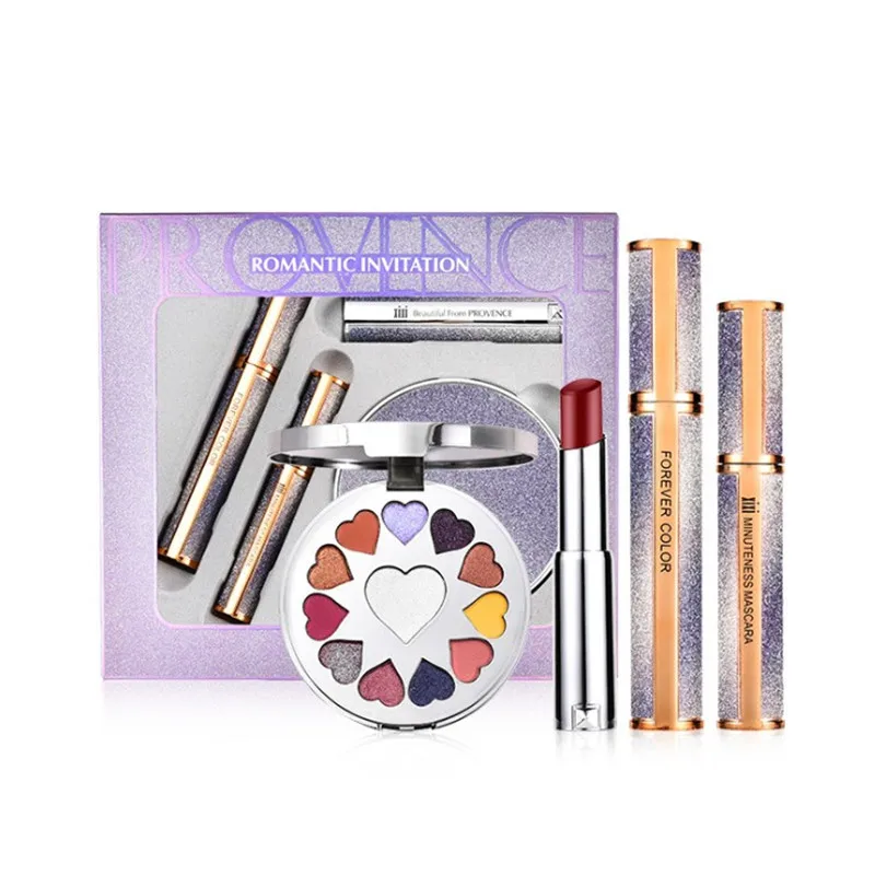 

4pcs Makeup Set Eyeshadow Mascara Moisturizing Lipstick Velvet Matte Thick Curling Eyelash Gel Lasting Nude Makeup Cosmetics