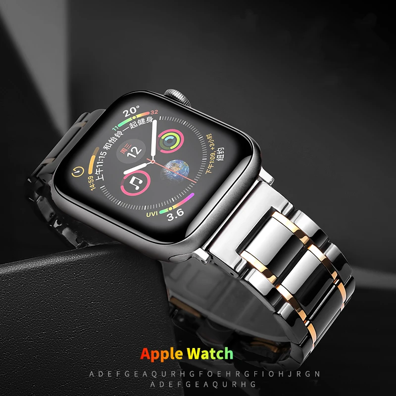 

Керамический ремешок для Apple Watch Band 44 мм 40 мм 42 мм 38 мм, роскошный металлический браслет из нержавеющей стали для наручных часов iWatch Series 7 4 5 se 6
