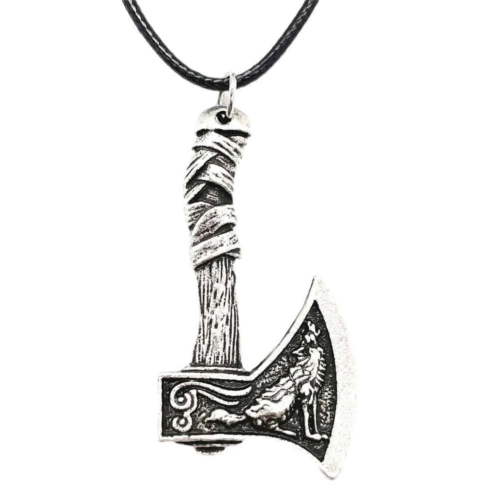 

Odin Norse Viking Wolf And Raven Axe Amulet Witchcraft Pendant Necklace Wicca Pagan Slavic Perun Axe Jewelery Dropshipping 2022