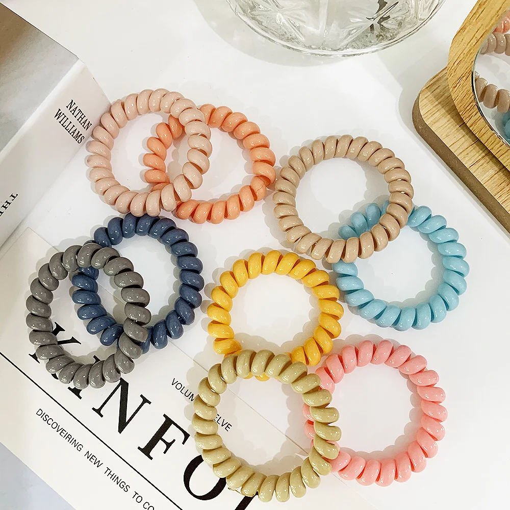 

Frosted Color Telephone Wire Elastic Hair Bands Girls Spiral Hair Ties Ponytail Holder Pearl Rubber Bands Women Hair Accessories