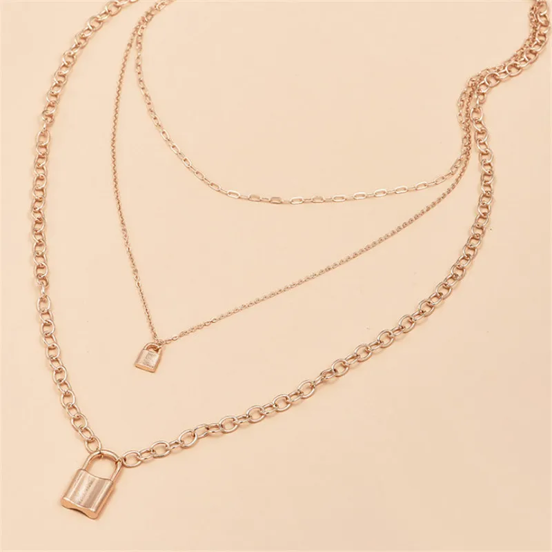 

New Temperament Clavicle Chain Multilayer Lock Pendant Necklace for Women