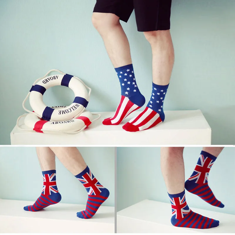 8 цветов из хлопка в британском стиле полосатый флаг носки смешные счастливые
