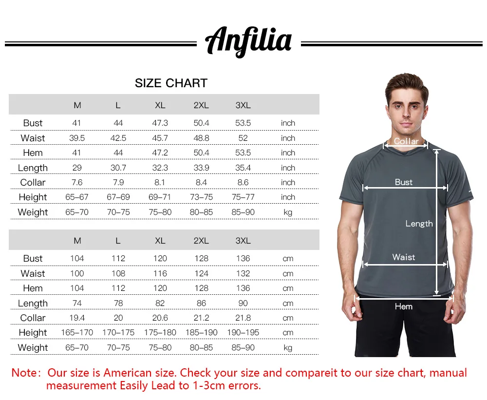 

Anfilia Men Dry-Fit Shirts Men Loose Fit Diving Shirt UV-Protection Rash Guard Top UPF 50+ Surfing suits Rashguard Beach Wear