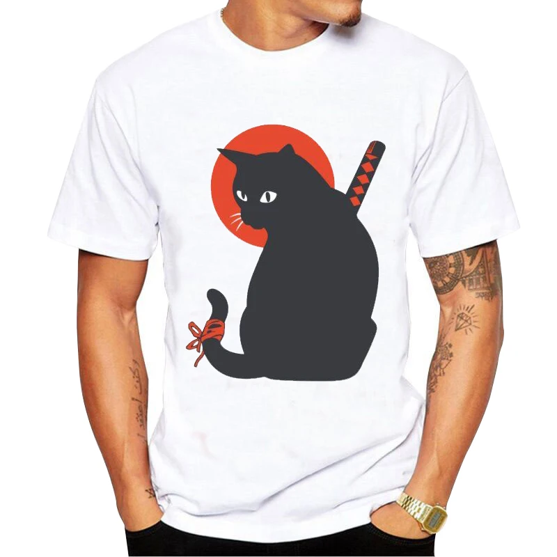 Футболка мужская с забавным принтом кота Повседневная Свободная рубашка