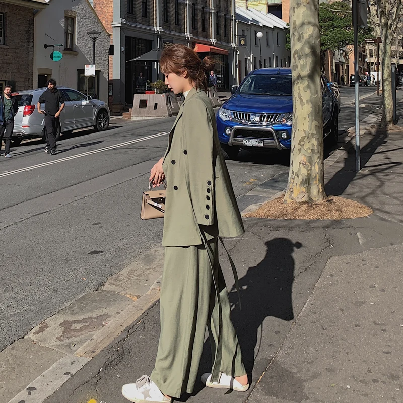 Женские свободные костюмы в Корейском стиле однотонное зеленое Повседневное