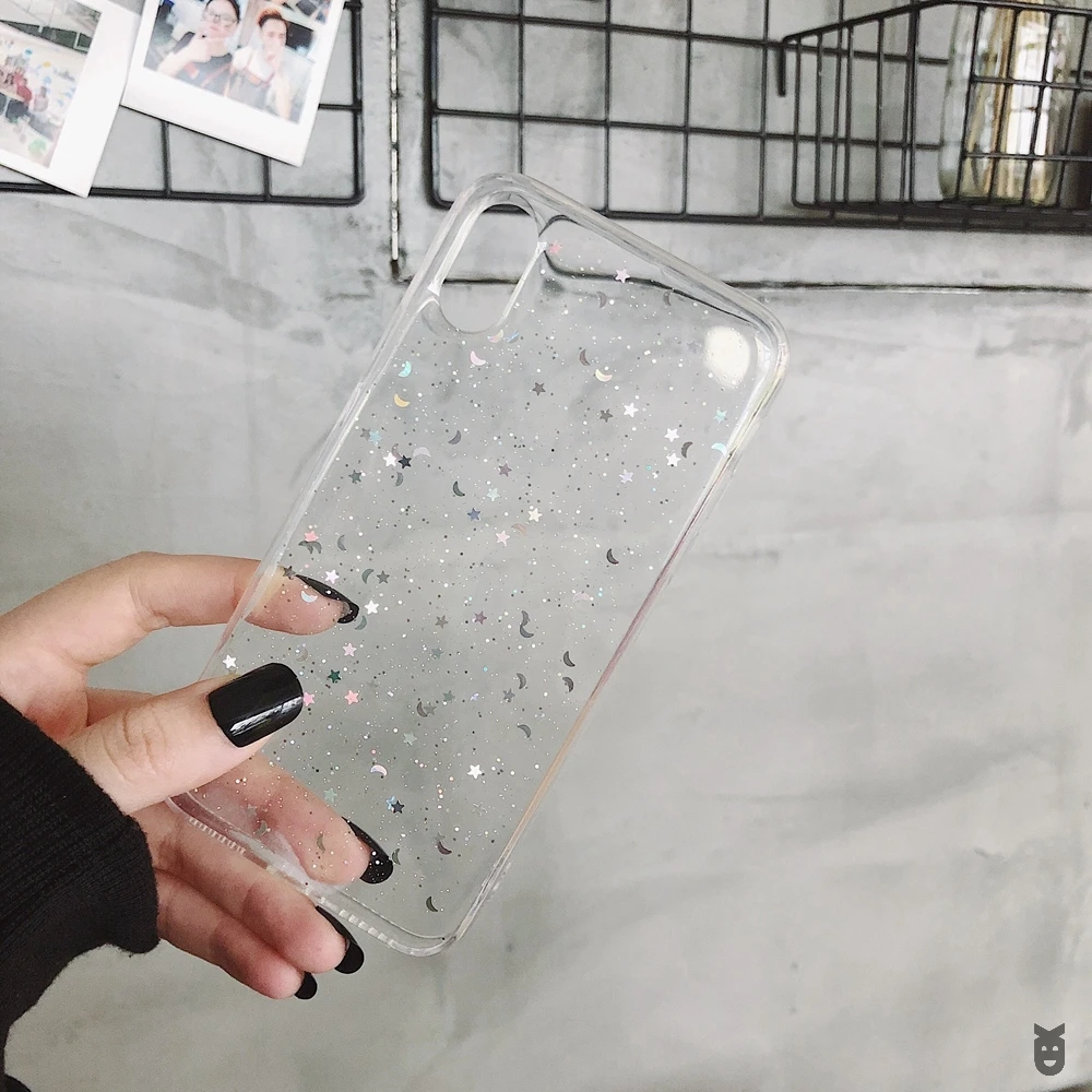 Роскошный блестящий чехол со звездами для iPhone X XS XR Max 6 S 7 8 Plus прозрачный мягкий