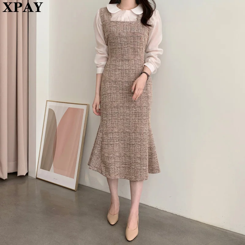 

One Piece Dress 2020 New Autumn Sleeveless Vintage Woolen Dresses Female Winter Korean Knitted High Waist Pullover Midi Dress