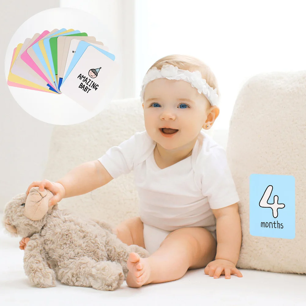 

32pcs Newborn Baby Monthly Cards Colorful Printed Baby Milestone Sticker Cards