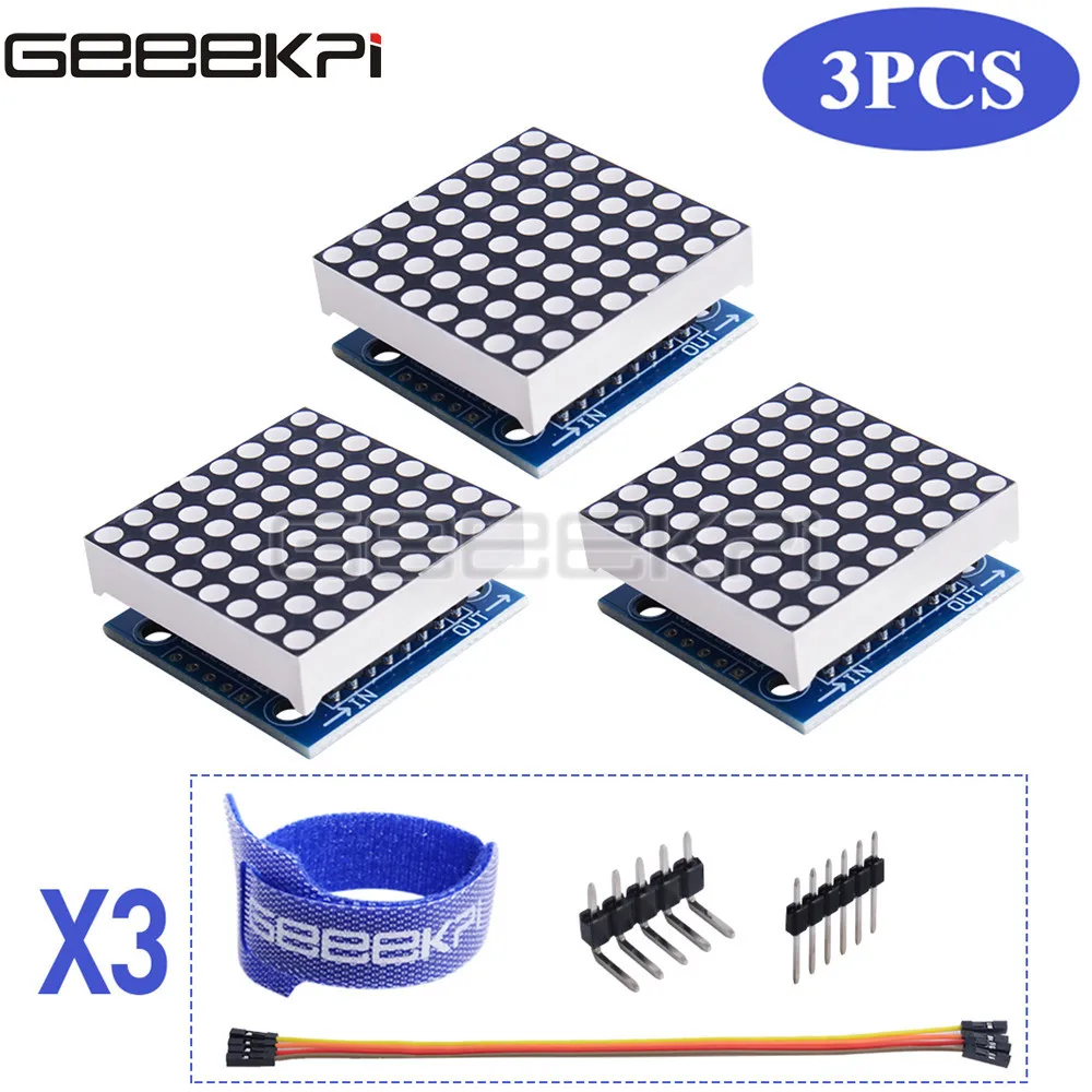 GeeekPi 3 шт. 8x8 MAX7219 точечный модуль светодиодной матрицы MCU светодиодный управления