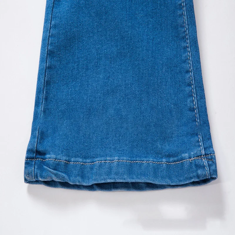 

2021 Spring Jeans Woman High Waist Washed Ruffled Bandage Denim Trousers All-Match Drape Wide-Leg Pants Mom Jeans