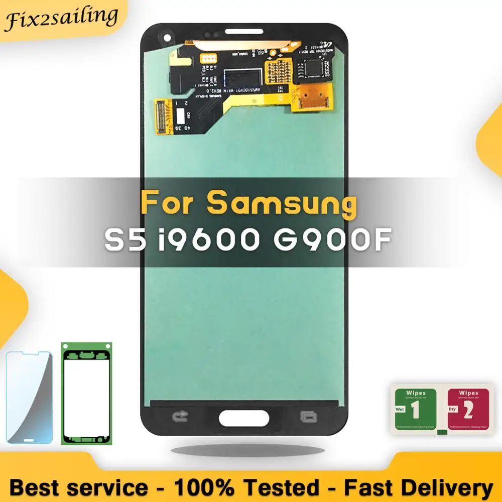 100% протестированный ЖК дисплей SUPER AMOLED для Samsung Galaxy S5 I9600 G900 G900A G900F с сенсорным