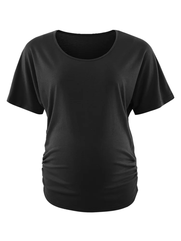 Женский однотонный Свободный Топ с коротким рукавом и круглым вырезом для