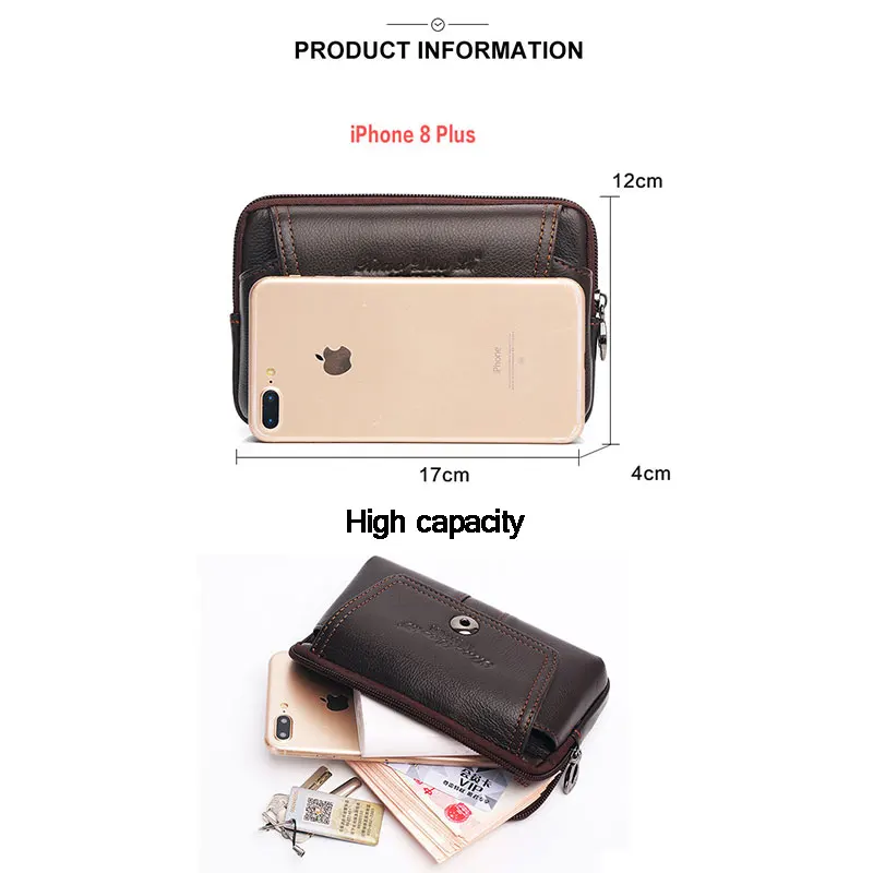 

5.5/6 Inch Mobile Phone Waist Bag for Iphone XR Xiaomi Huawei Belt Waist Bag Men's Genuine Leather Waist Bag Purse Fanny Pack