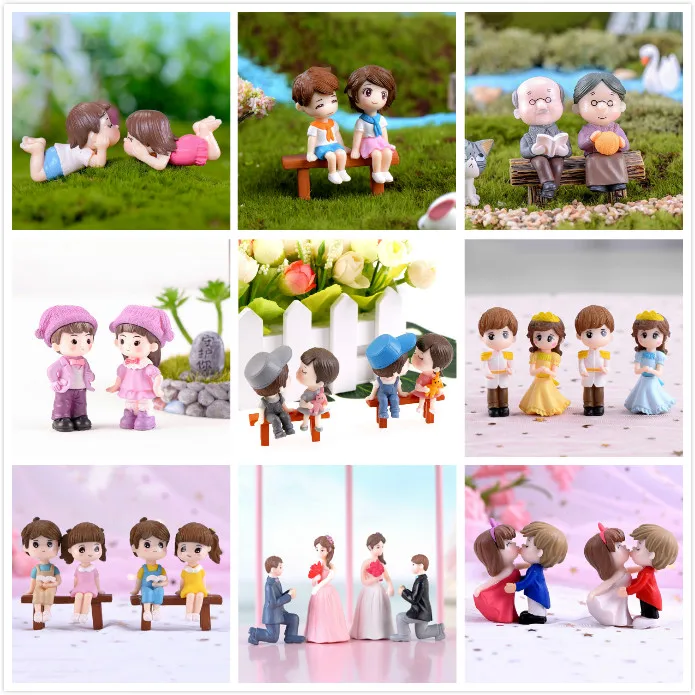 

1set Boy Girl Home Decor Sweety Lovers Couple Chair Figurines Miniatures Terrariums Fairy Garden Moss Children Toy Resin Crafts