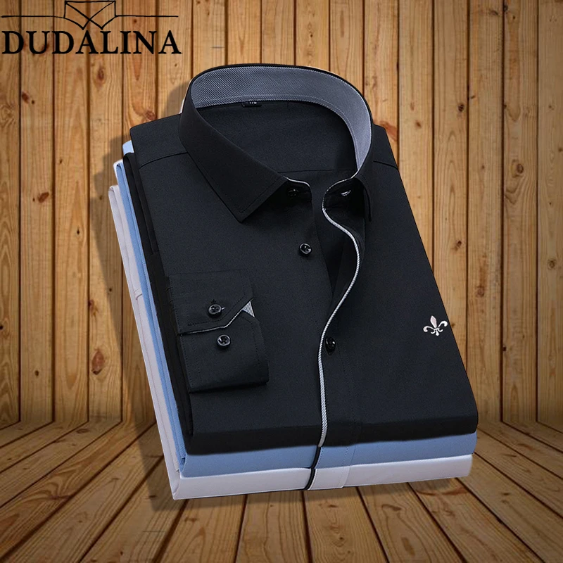 Плюс размер Dudalina полосатая вышивка мода Blusa Camisa Social Stripe длинный рукав Slim Fit рубашка мужская одежда Высокое качество