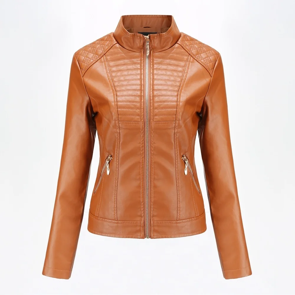 

Fashion 2021 New Women Spring Autumn PU Leather Jacket Casual Slim Soft Moto Biker Faux Leather Jacket Female Lady Basic Coats