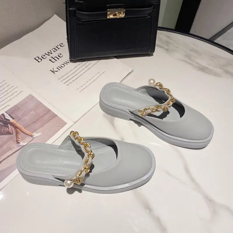 

Cover Toe House Slippers Platform Shoes Slides Slipers Women Fashion Low 2021 Luxury Hoof Heels Rubber Rome Basic PU Fabric
