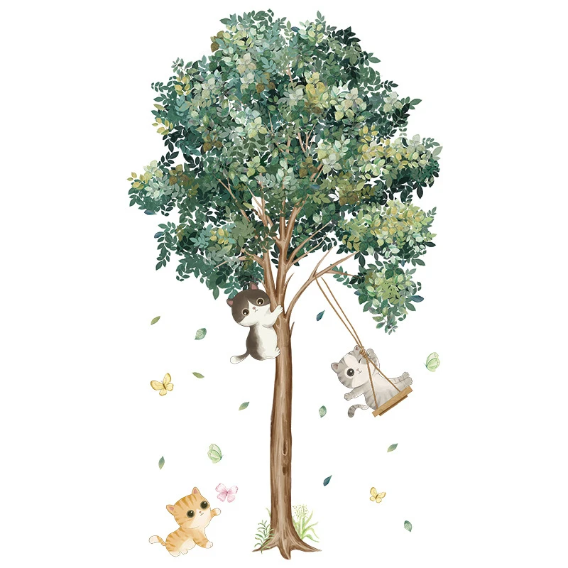 

Cat Plant Tree Wall Sticker Kids Living Room Background Nursery Classrooms Hallway Waterproof Entrance Stickers