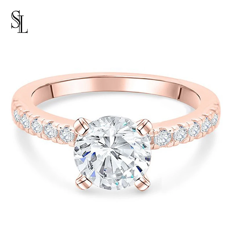 

SL Classic Engagement Silver Ring For Women 925 Sterling Silver Fine Jewelry Wedding Pave Setting 반지