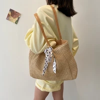 vintage silk scarf woven shoulder shopping bag fashion summer fashion straw female tote handbag ladys shoulder large bags