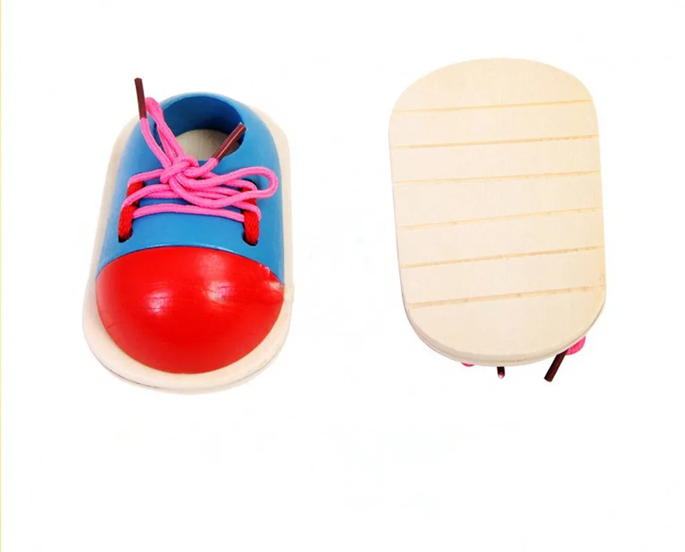 Обучающие игрушки Монтессори для детей 1 шт. деревянные обувь на шнуровке малышей