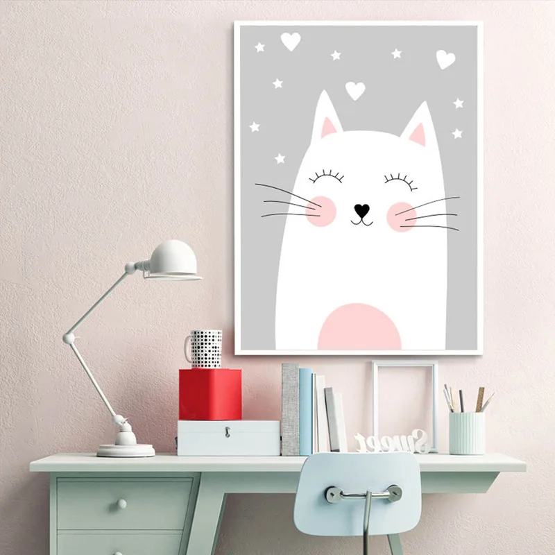 Милые животные мультфильм белый медведь холст украшение живопись улыбка кот