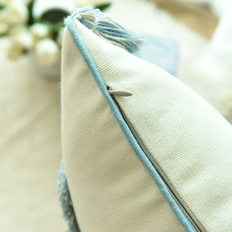 В богемном стиле Стиль подушка крышка белого и голубого цвета наволочка с