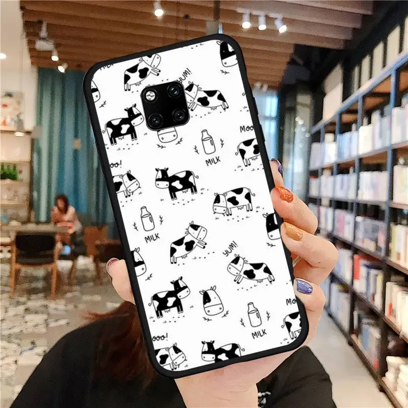 

White Black Cow Black white grid Phone Case For Huawei Mate 9 10 20 Pro lite 20x nova 3e P10 plus P20 Pro Honor10 lite