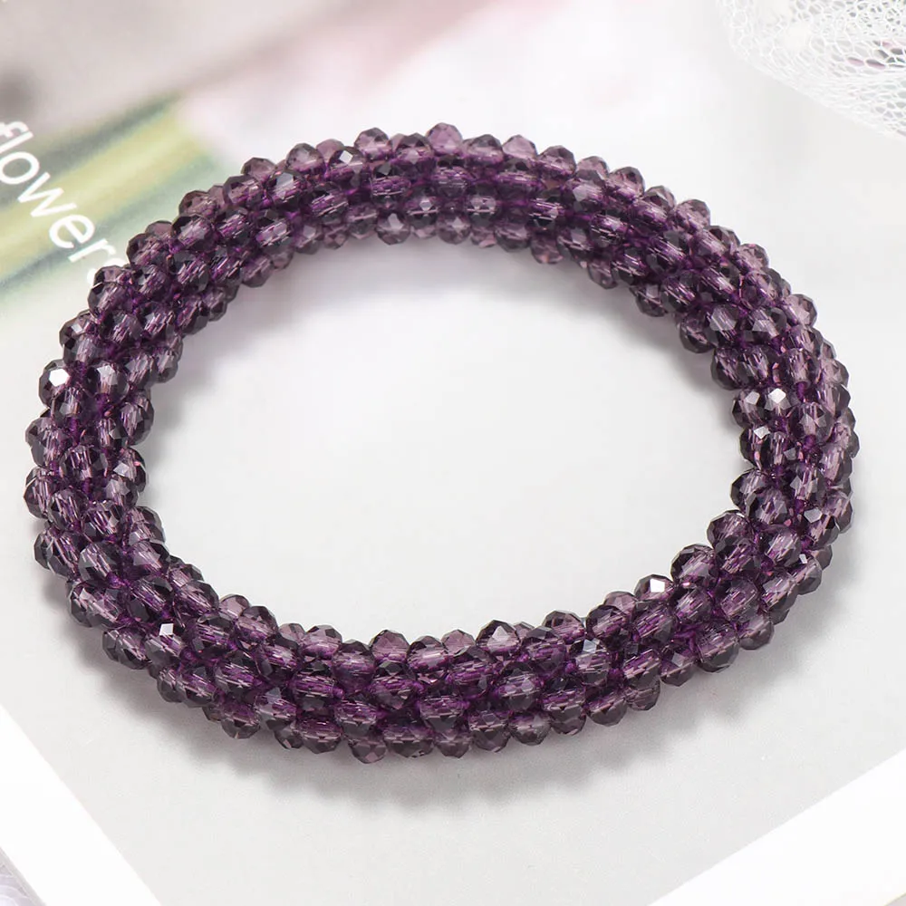 purple Crystal Headband Korean Style Women Hair Rope Cute Sweet Girl Hair Accessories Headwear Accessories Ponytail Holder Hair Ties - Цвет: purple