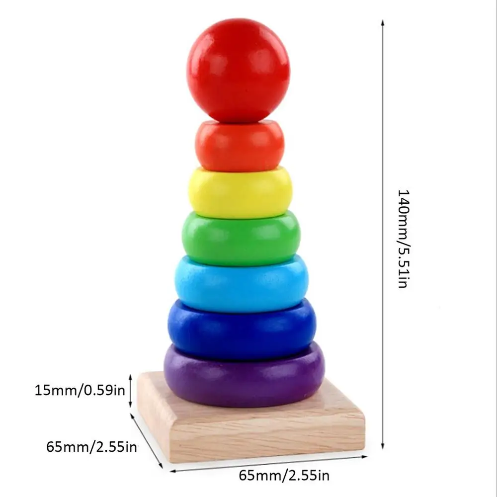 

New Wooden Toys For Children Educational Toys Wooden Seven-Color Tower Rainbow Tower Stacks Of Building Blocks