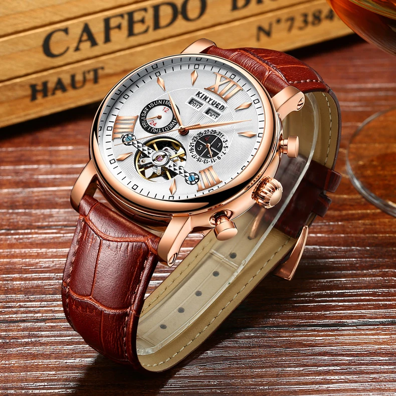 KINYUED Men Watch Automatic Skeleton Mechanical Watches Man Flying Tourbillon Self-Wind Clock Waterpoof Wristwwatch Reloj Hombre | Наручные