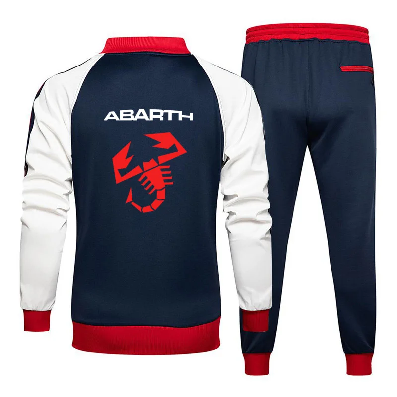 

Fashion Spring Autumn Jacket Abarth Car Logo Printing High Quality Cotton Casual Men's jacket + sports pants 2-piece set