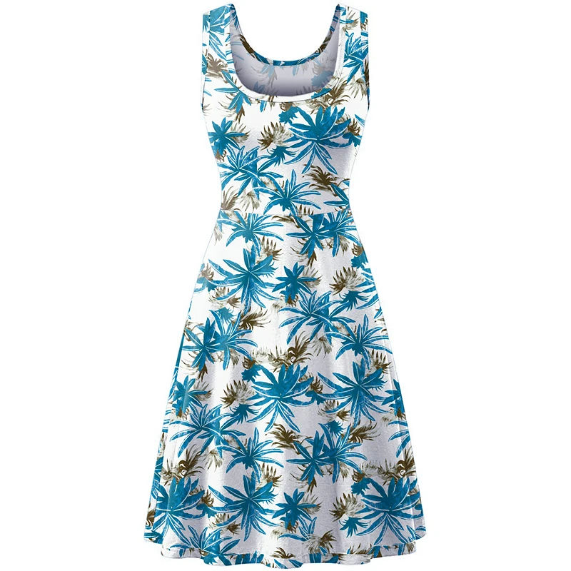 

Women's Summer Casual Sleeveless Beach Midi Flared Floral A-Line Tank Sun Dress