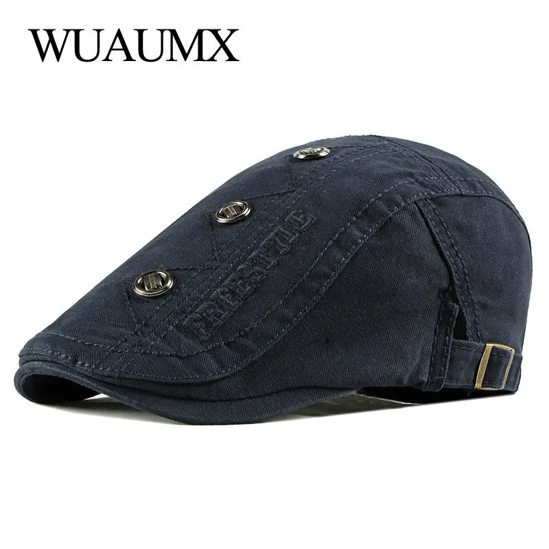 

Wuaumx 2020 High Quality Casual Beret Hat Men Women Cotton Embroidery Visor Peaked Flat Ivy Cap Duckbill Hat Herringbone Cap