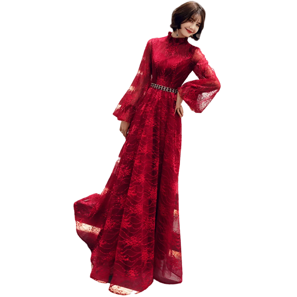 

Vestidos De Fiesta High Collar It's Yiiya BR305 Burgundy Long Sleeves Formal Evening Dresses Elegant Zipper Long Evening Dress