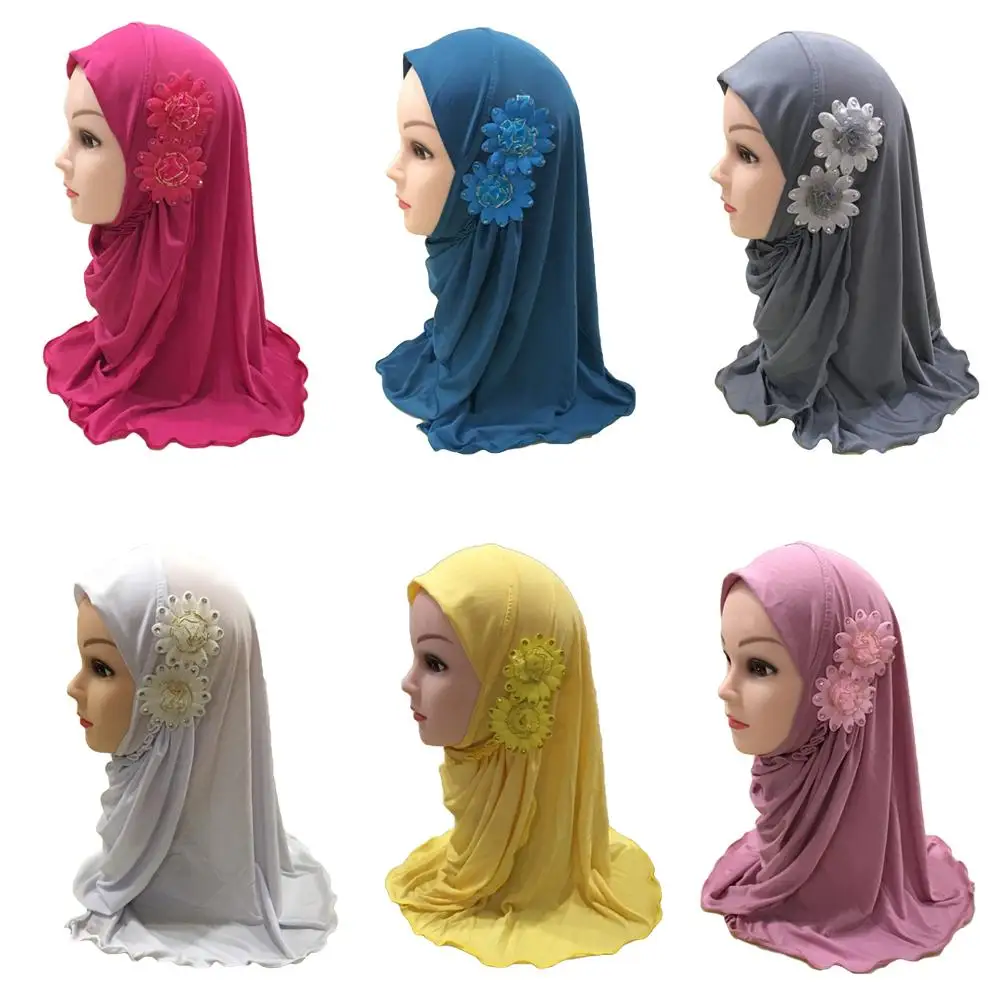 New Muslim Kids Girls Hijab Islamic Arab School Headwear Underscarf Scarf Wrap Headscarf Full Cover Prayer Hat Accessories 2-7Y