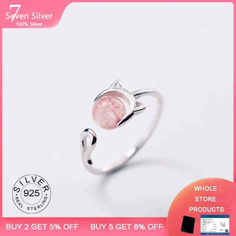 925 пробы серебро любимой Регулировка размера Открытие Кольца для Для женщин кота